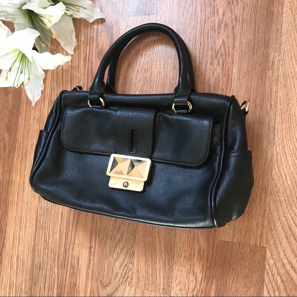 INC-Vintage Leather Satchel Gold Accents
